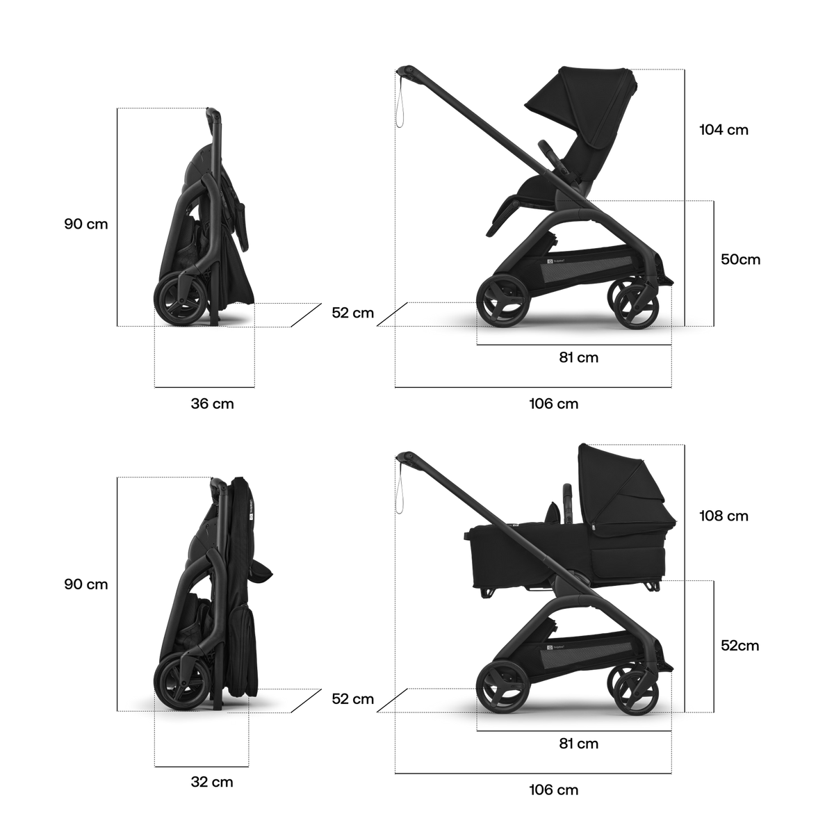 Bugaboo - Otroški voziček Dragonfly Plus - Heritage Black (2v1)
