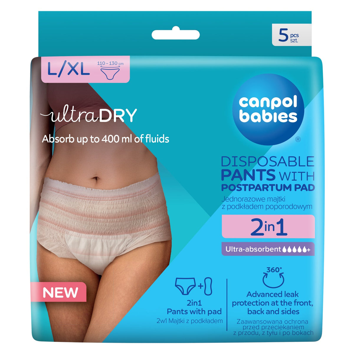 Canpol Babies - 2v1 ultra vpojne poporodne hlačke z vložkom L/XL 5 kos