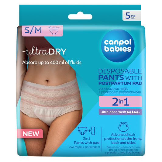 Canpol Babies - 2v1 ultra vpojne poporodne hlačke z vložkom S/M 5 kos