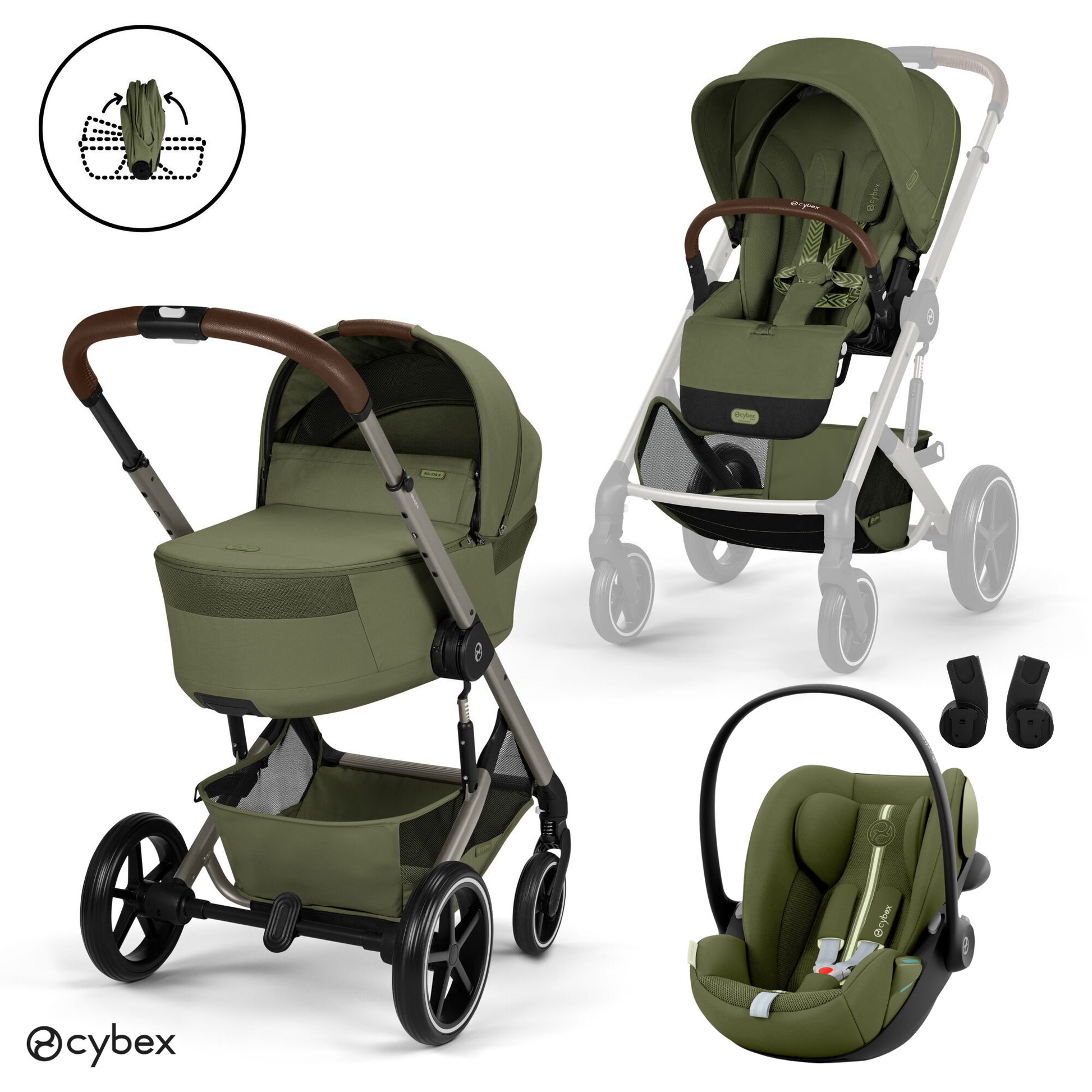 Cybex - Otroški voziček Balios S Lux z zložljivo košaro - Moss Green (3v1)