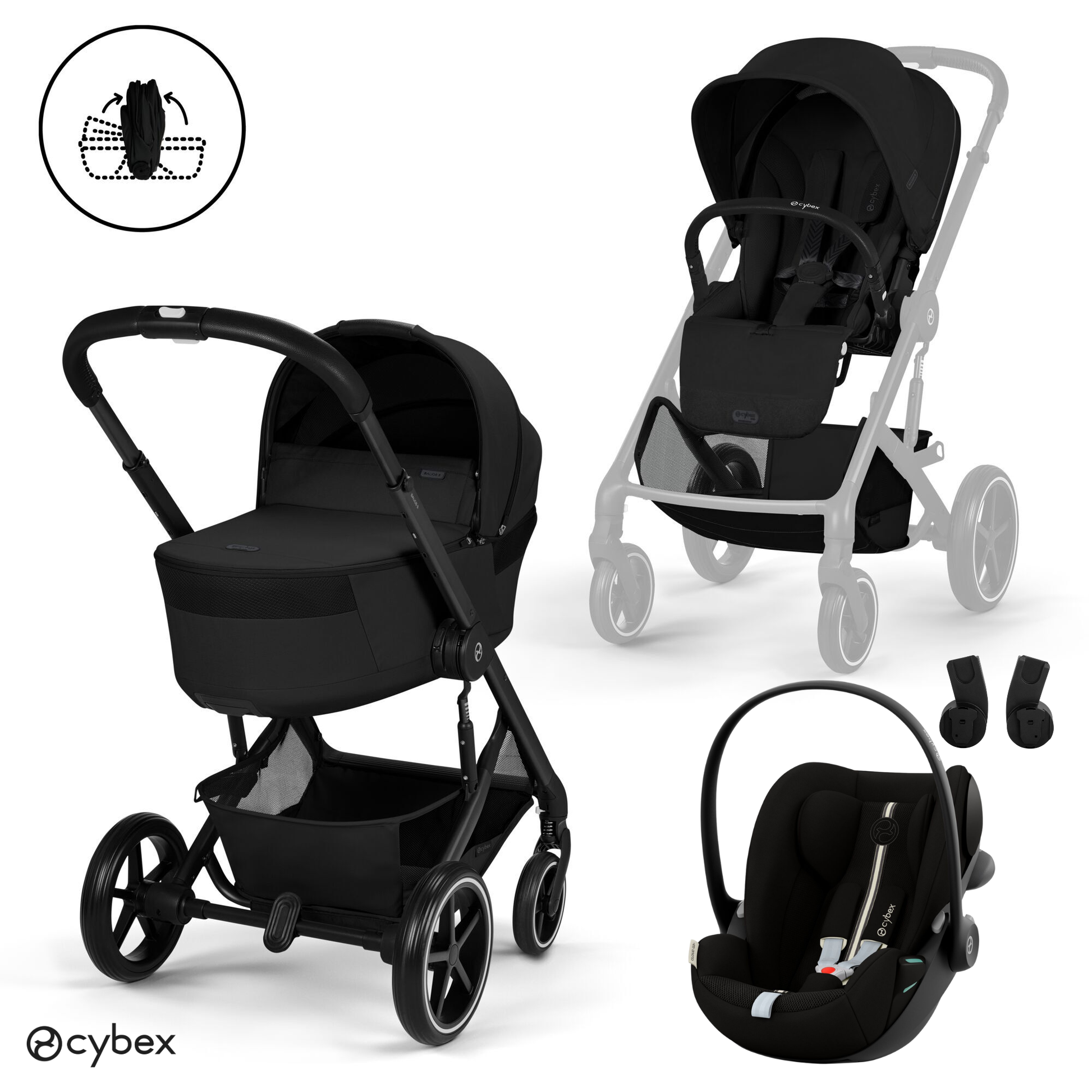 Cybex - Otroški voziček Balios S Lux z zložljivo košaro - Moon Black (3v1)