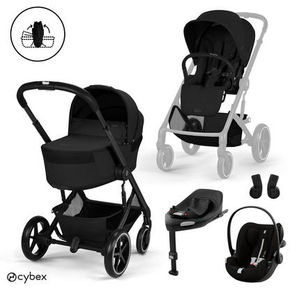 Cybex - Otroški voziček Balios S Lux z zložljivo košaro - Moon Black (4v1)