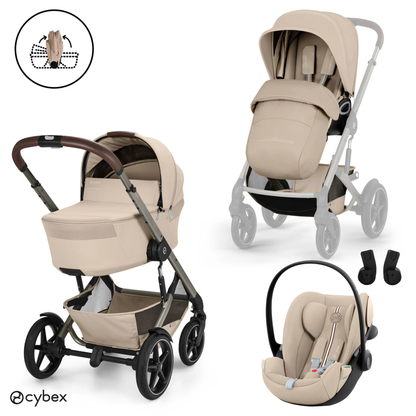 Cybex - Otroški voziček Talos S Lux z zložljivo košaro - Almond Beige (3v1)