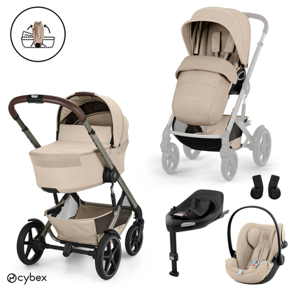 Cybex - Otroški voziček Talos S Lux z zložljivo košaro - Almond Beige (4v1)