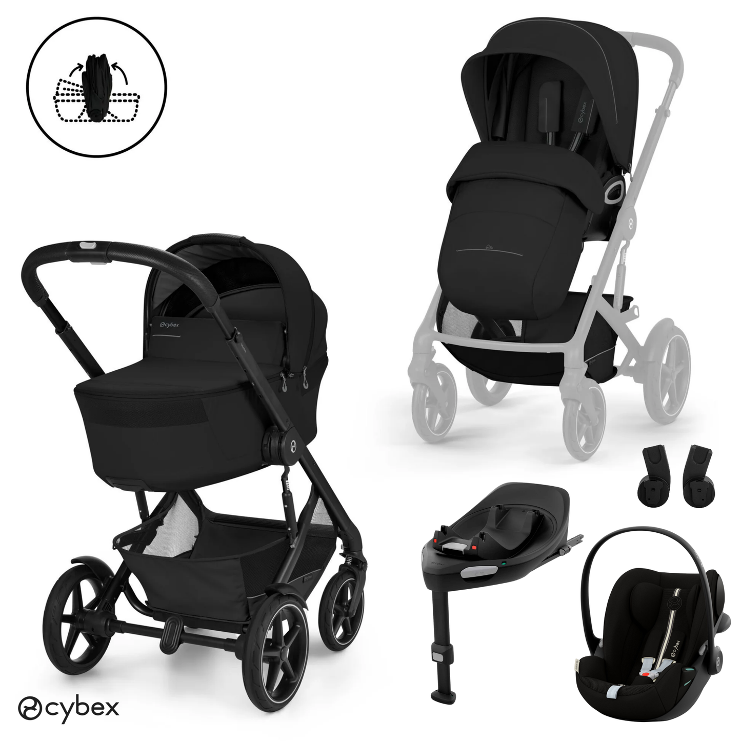 Cybex - Otroški voziček Talos S Lux z zložljivo košaro - Moon Black (4v1)
