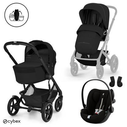 Cybex - Otroški voziček Talos S Lux z zložljivo košaro - Moon Black (3v1)