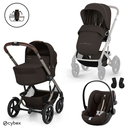 Cybex - Otroški voziček Talos S Lux z zložljivo košaro - Chocolate Brown (3v1)