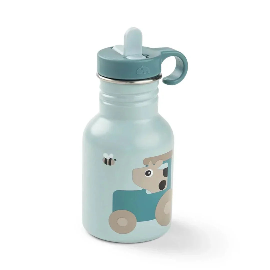 Done by Deer - Kovinska steklenička s slamico Tiny farm - Blue 350 ml