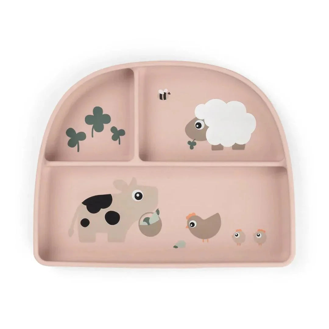 Done by Deer - Otroški deljeni krožnik Stick&Stay Tiny farm - Powder - DBD1769601 Luxbaby