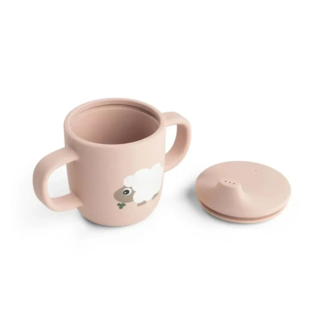 Done by Deer - Silikonski lonček s pokrovčkom in ročaji Tiny Farm - Powder