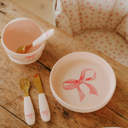 Elodie - Silikonski jedilni set - Rosy Bow
