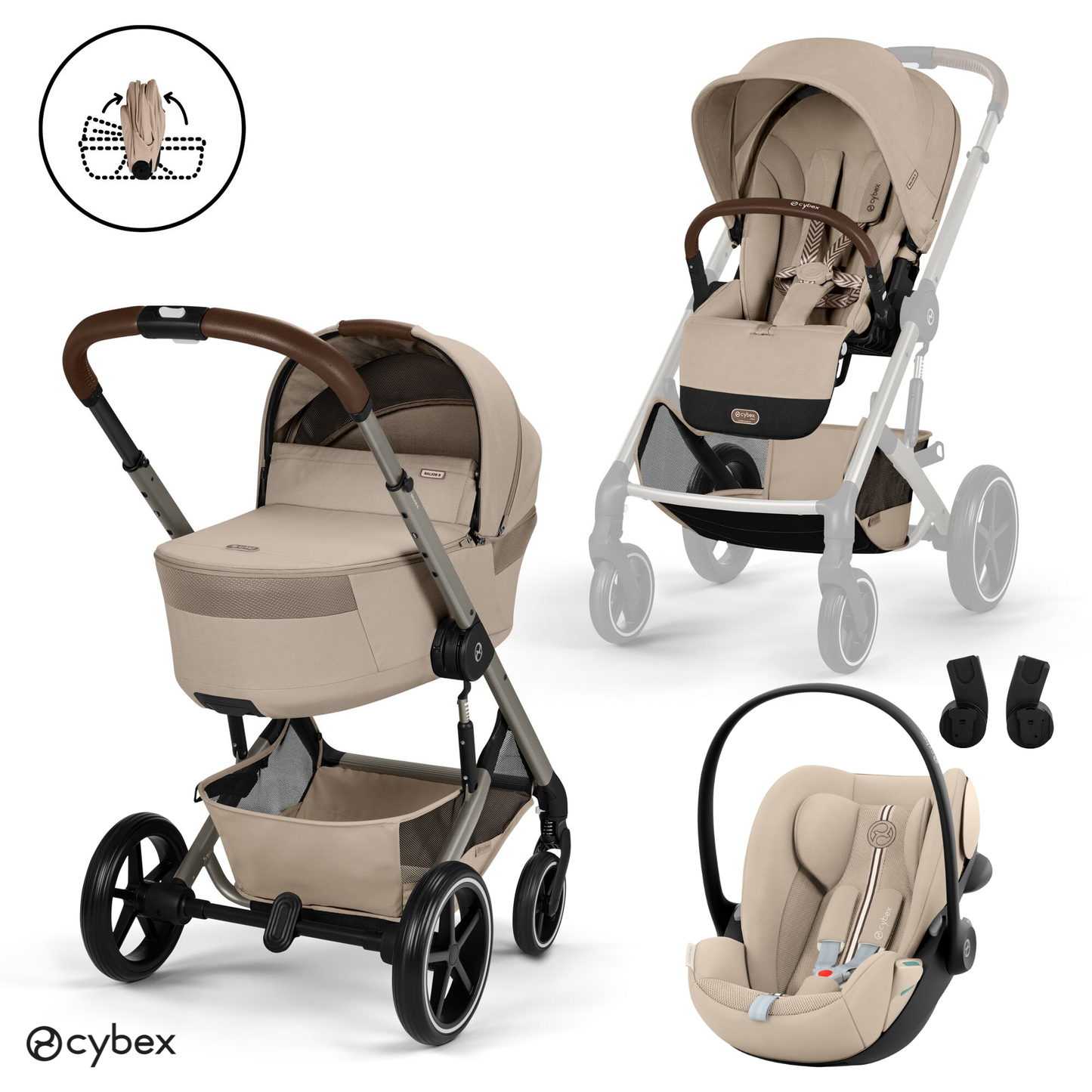 Cybex - Otroški voziček Balios S Lux z zložljivo košaro - Almond Beige (3v1)