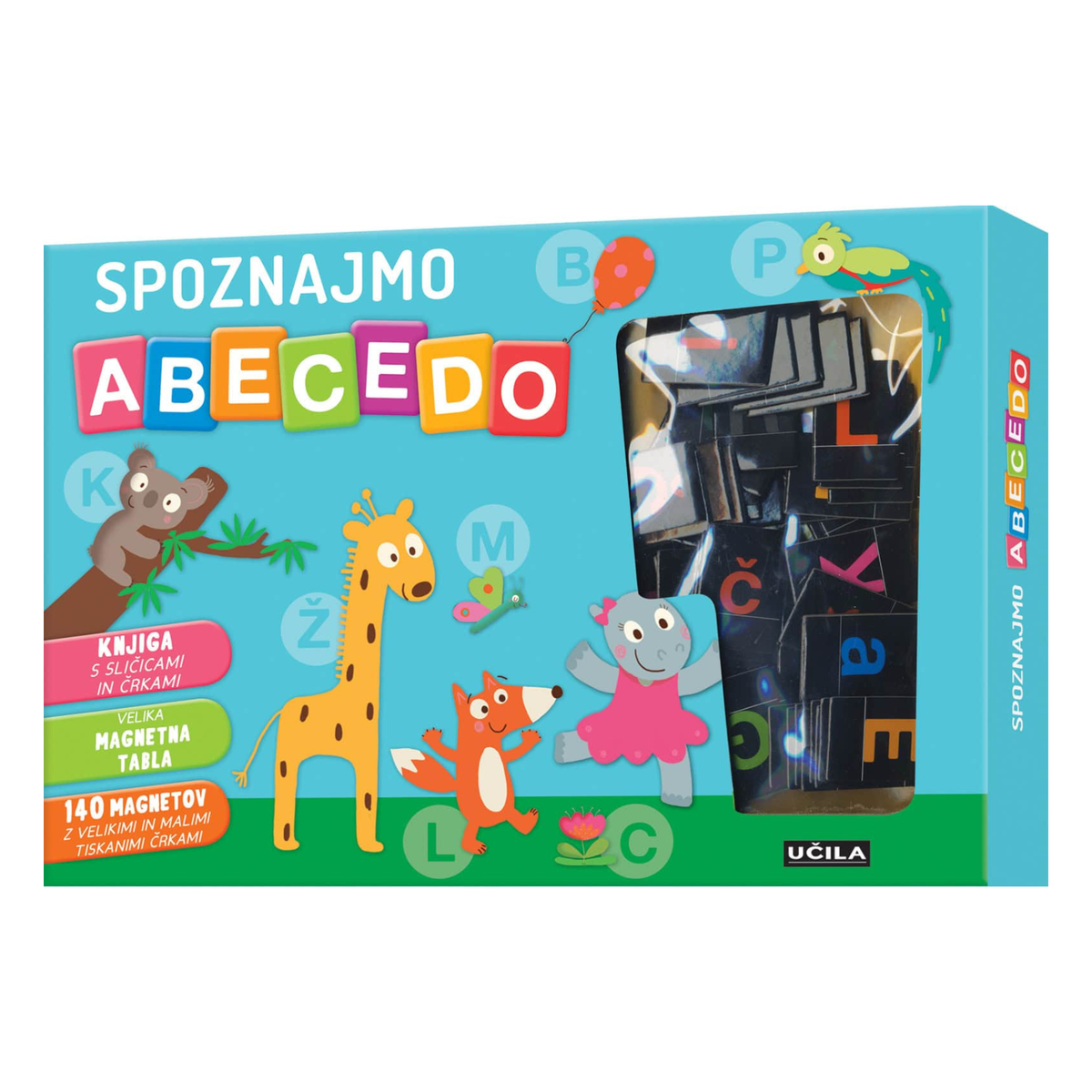 Učila - Knjiga z magnetki - Spoznajmo abecedo (140 kosov)