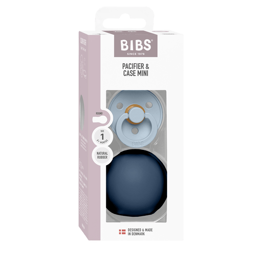 BIBS - Okrogla duda Colour in MINI škatlica za dudo - Blue/Steel - Luxbaby