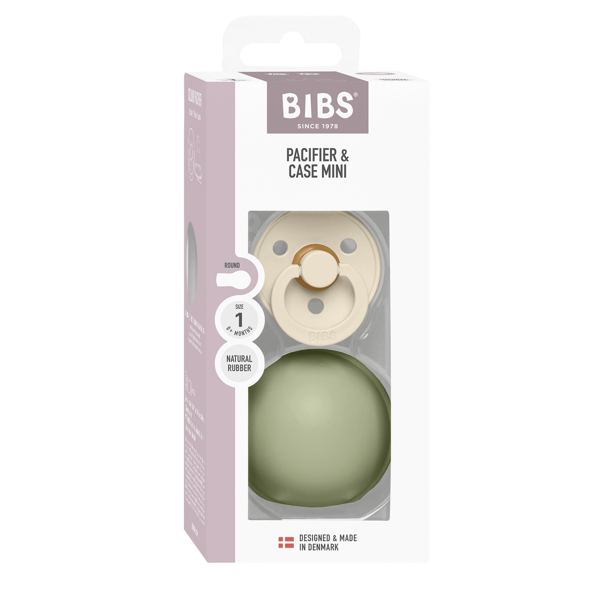 BIBS - Okrogla duda Colour in MINI škatlica za dudo - Ivory/Sage - Luxbaby