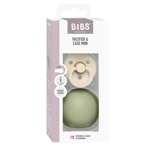 BIBS - Okrogla duda Colour in MINI škatlica za dudo - Ivory/Sage - Luxbaby