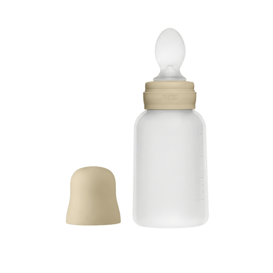 BIBS - Stisljiva steklenička z žličko za hranjenje - Vanilla - Luxbaby