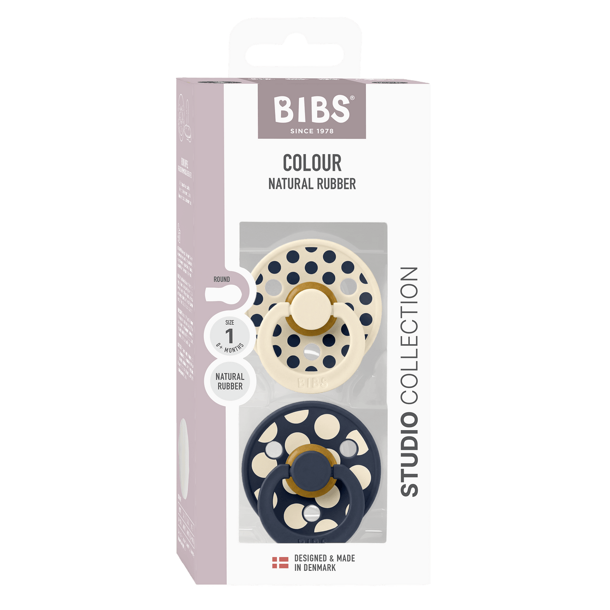 BIBS Studio - Okrogla duda Colour, lateks - Polka Ivory/Deep Space - Luxbaby