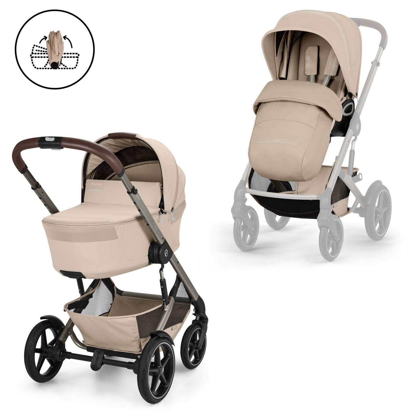 Cybex - Otroški voziček Talos S Lux z zložljivo košaro - Almond Beige (2v1)