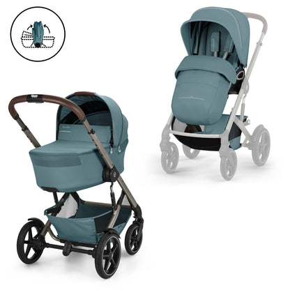Cybex - Otroški voziček Talos S Lux z zložljivo košaro - Stormy Blue (2v1)