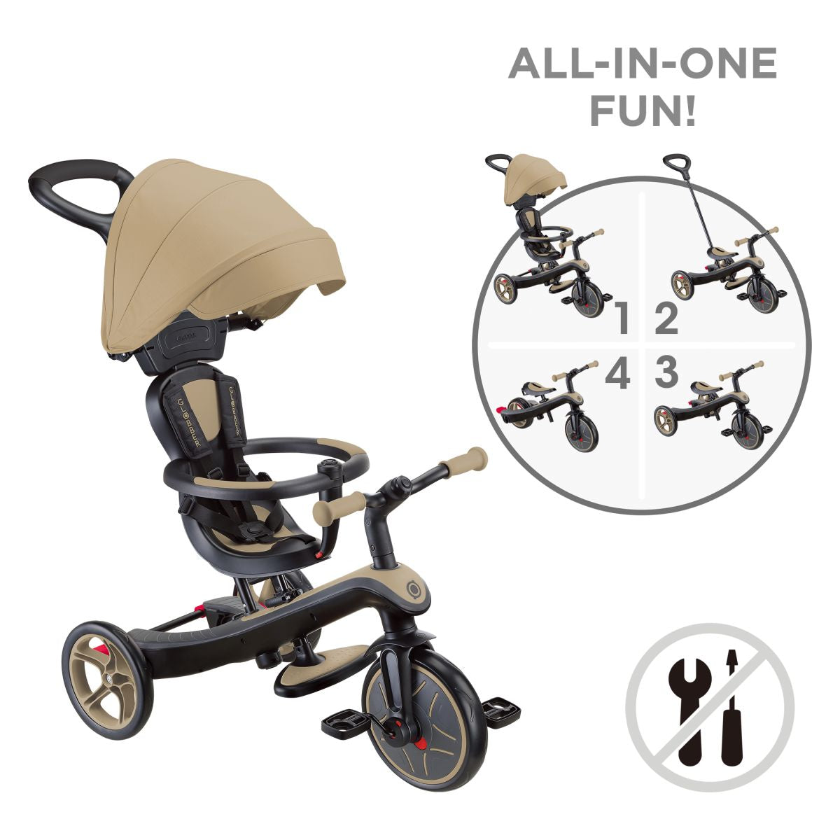 Globber - Otroški tricikel Explorer 4v1 - Bež