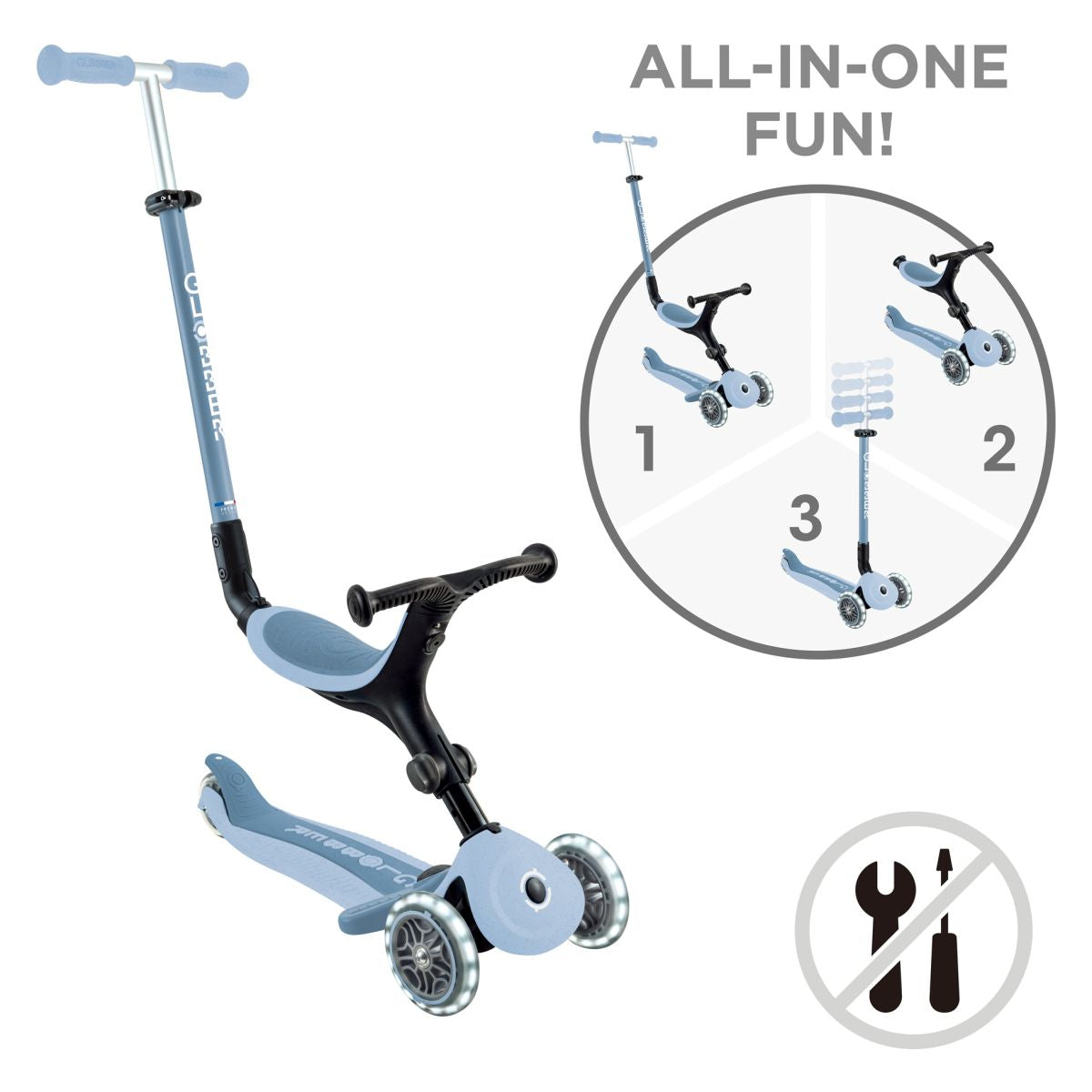 Globber - Skiro GO UP Active ECO Lights, zložljiv, svetleča kolesa - Moder