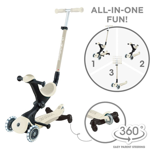 Globber - Skiro GO UP Deluxe 360°, zložljiv, svetleča kolesa - Bež