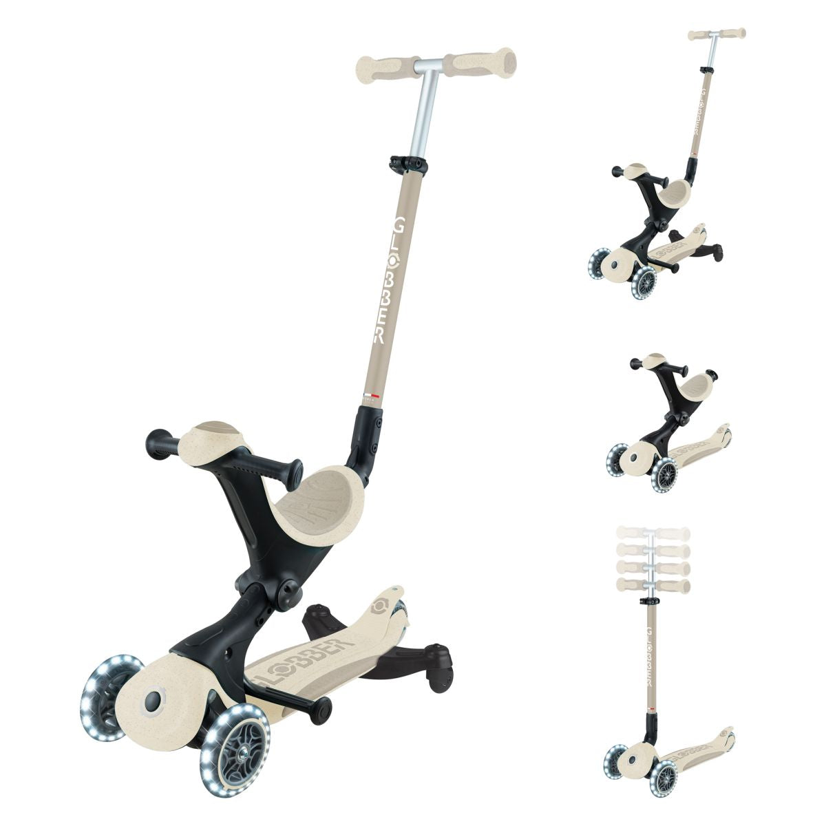 Globber - Skiro GO UP Deluxe 360°, zložljiv, svetleča kolesa - Bež