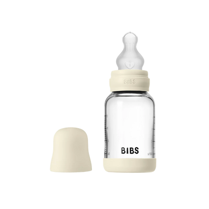 BIBS - Otroška steklena steklenička 120 ml, silikon - Ivory (počasni pretok) - 50191216 Luxbaby