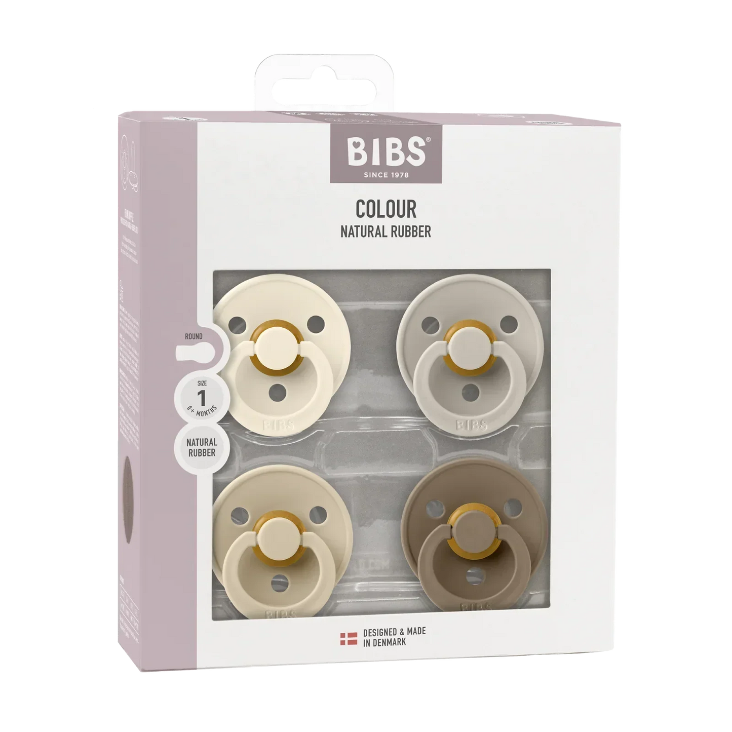 BIBS - Komplet 4 okroglih dud Colour, lateks - Ivory/Sand/Vanilla/Dark Oak