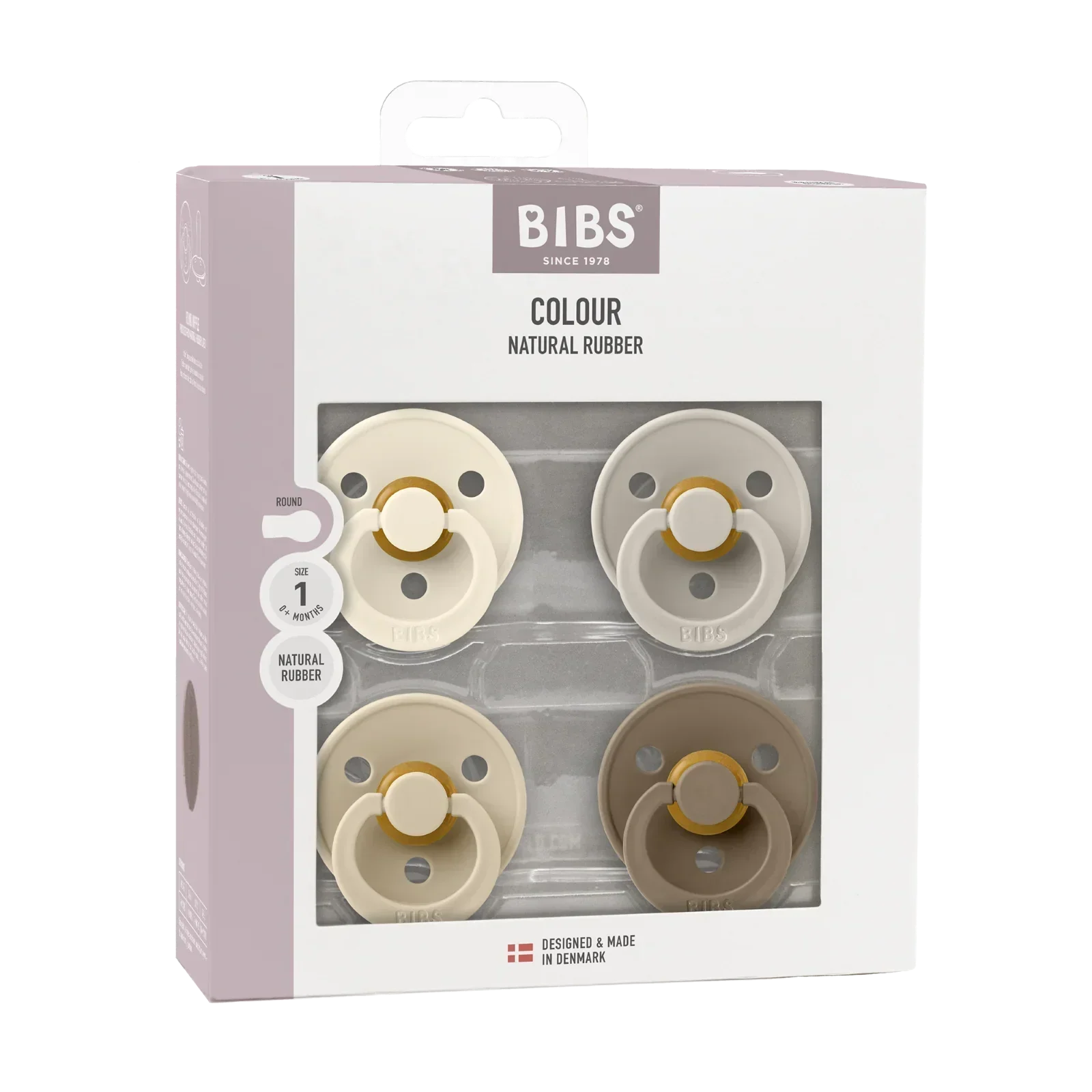 BIBS - Komplet 4 okroglih dud Colour, lateks - Ivory/Sand/Vanilla/Dark Oak