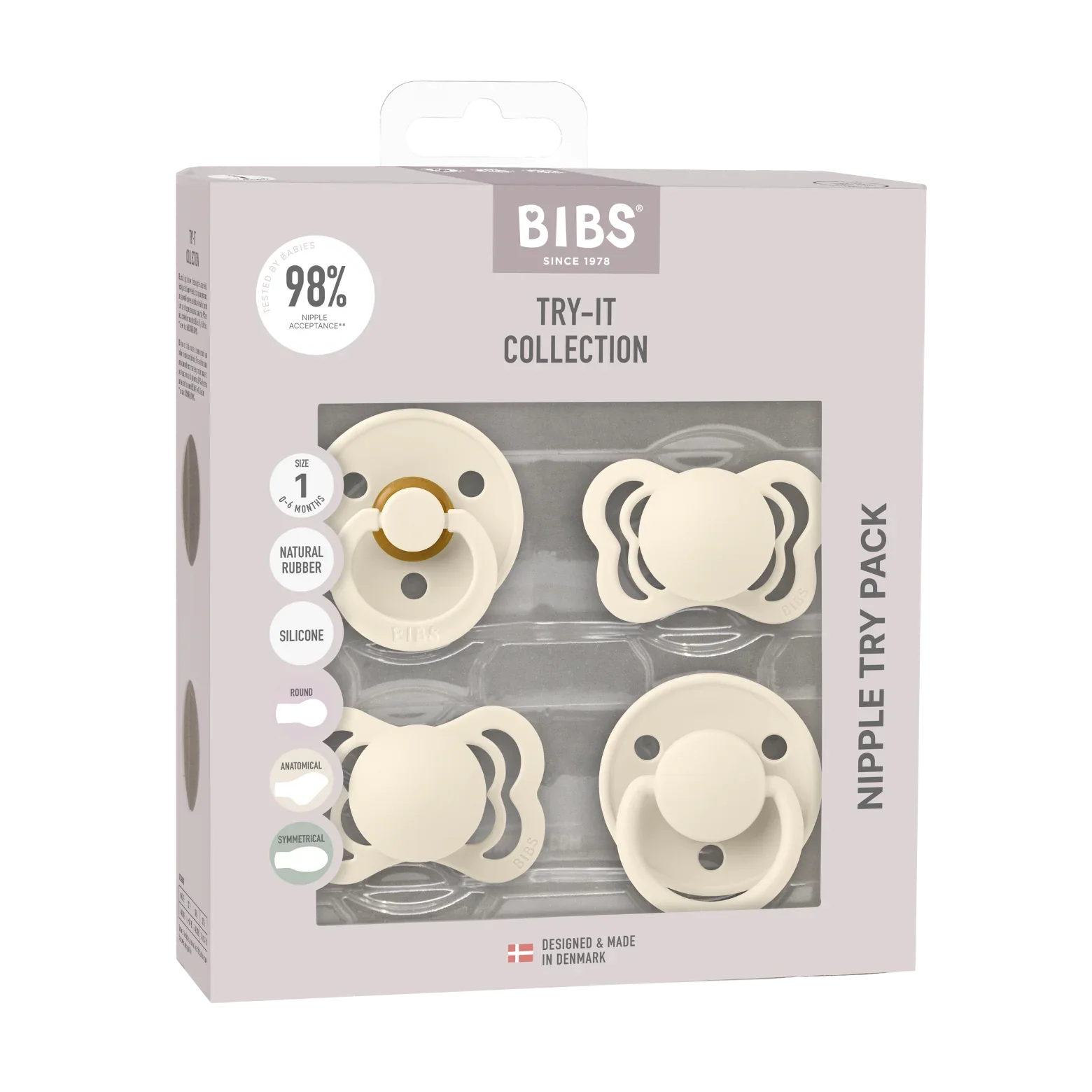 BIBS - Začetni paket 4 dudic, silikon/lateks - Ivory (različni cuclji) - 91340 Luxbaby