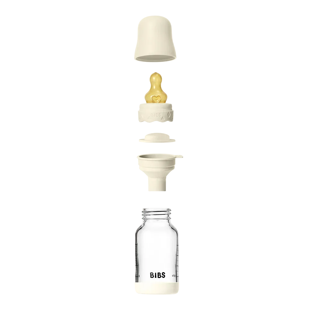 BIBS - Otroška steklena steklenička Boheme 120 ml, lateks - Ivory (počasen pretok)