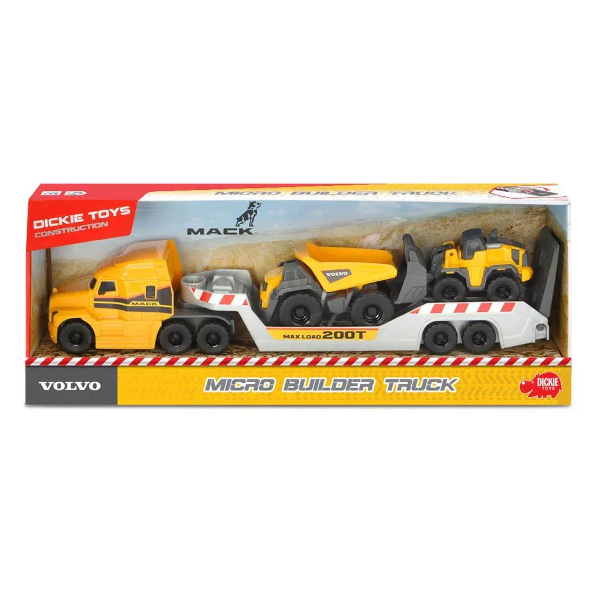 Dickie - Tovornjak Mack + 2 gradbeni vozili Volvo