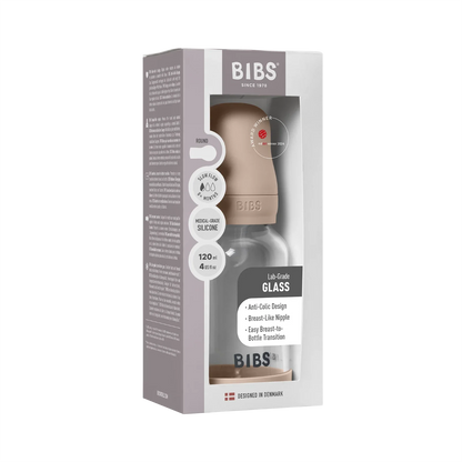 BIBS - Otroška steklena steklenička 120 ml, silikon - Blush (počasni pretok) - 50191244 Luxbaby