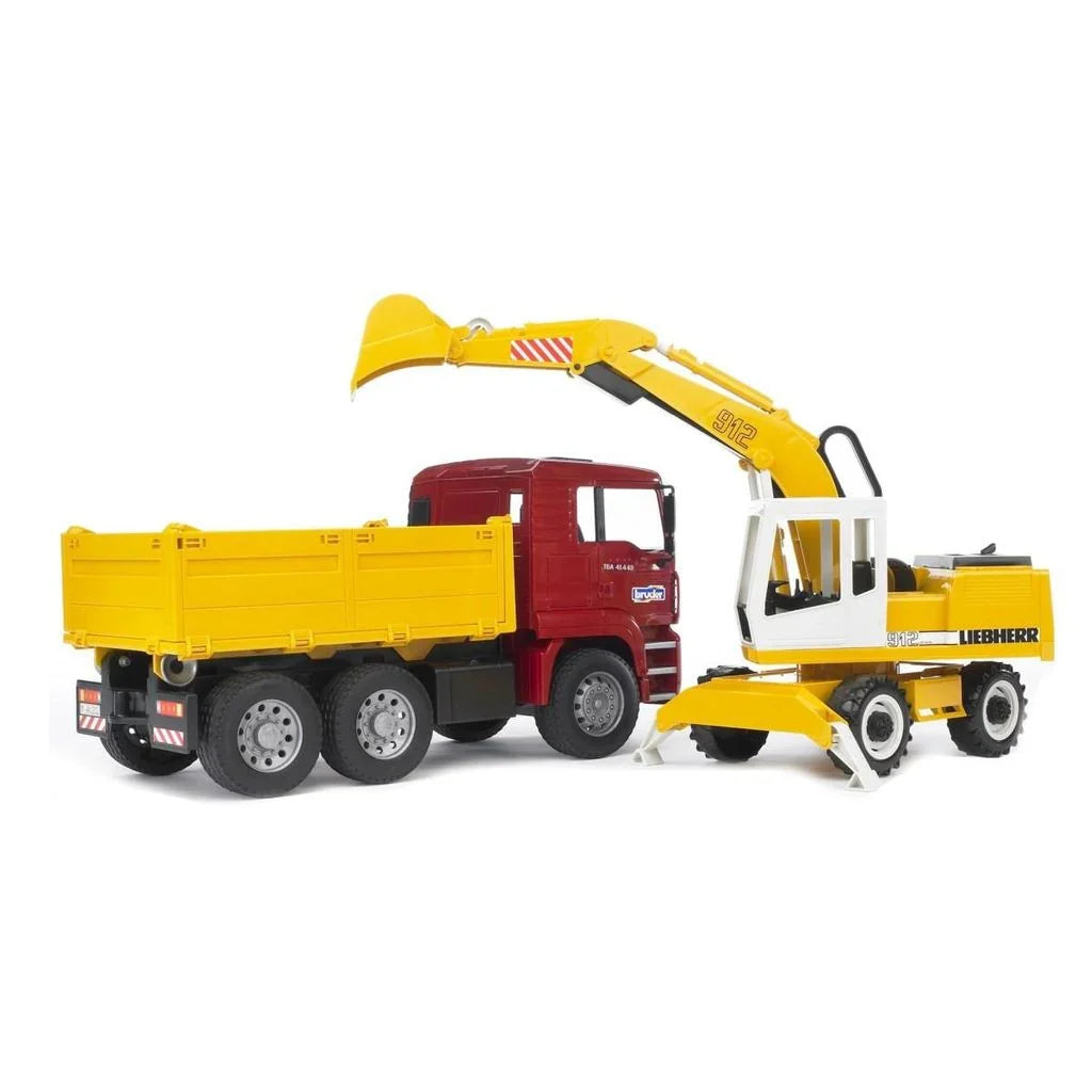 Bruder - Tovornjak Man + kopač Liebherr 50cm - 602977 Luxbaby