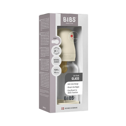 BIBS - Otroška steklena steklenička 120 ml, lateks - Ivory (počasni pretok) - 5019216 Luxbaby