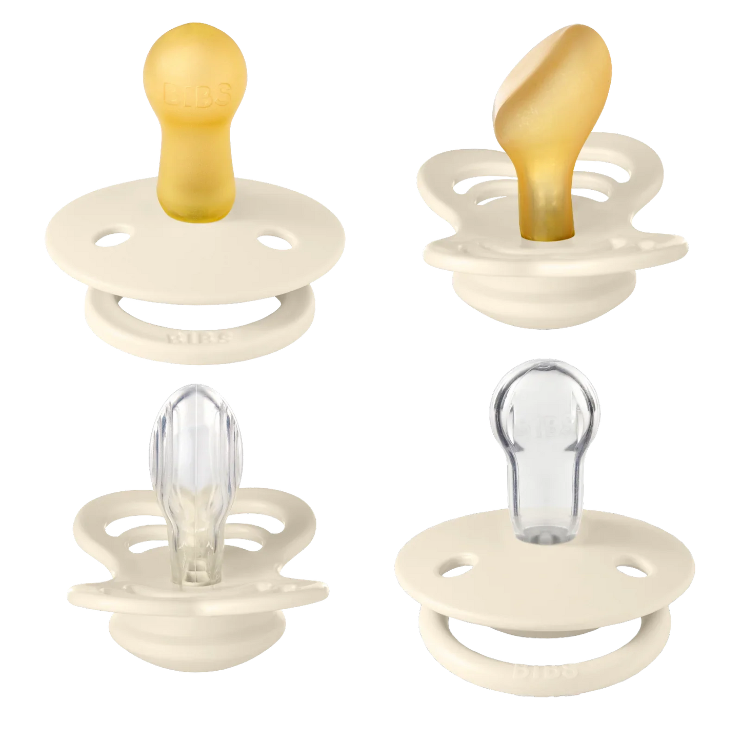 BIBS - Začetni paket 4 dudic, silikon/lateks - Ivory 6m+ (različni cuclji) - 92340 Luxbaby
