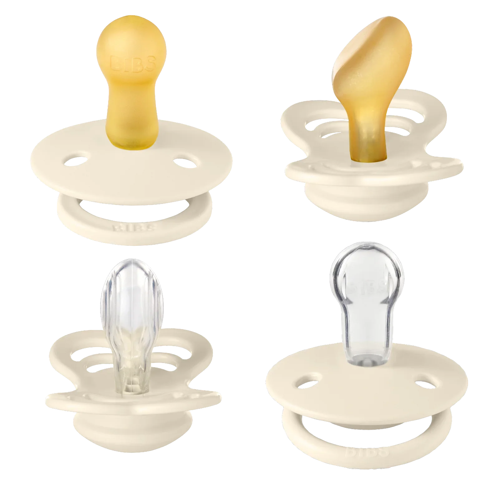 BIBS - Začetni paket 4 dudic, silikon/lateks - Ivory 6m+ (različni cuclji) - 92340 Luxbaby