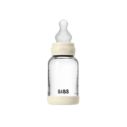 BIBS - Otroška steklena steklenička 120 ml, silikon - Ivory (počasni pretok) - 50191216 Luxbaby