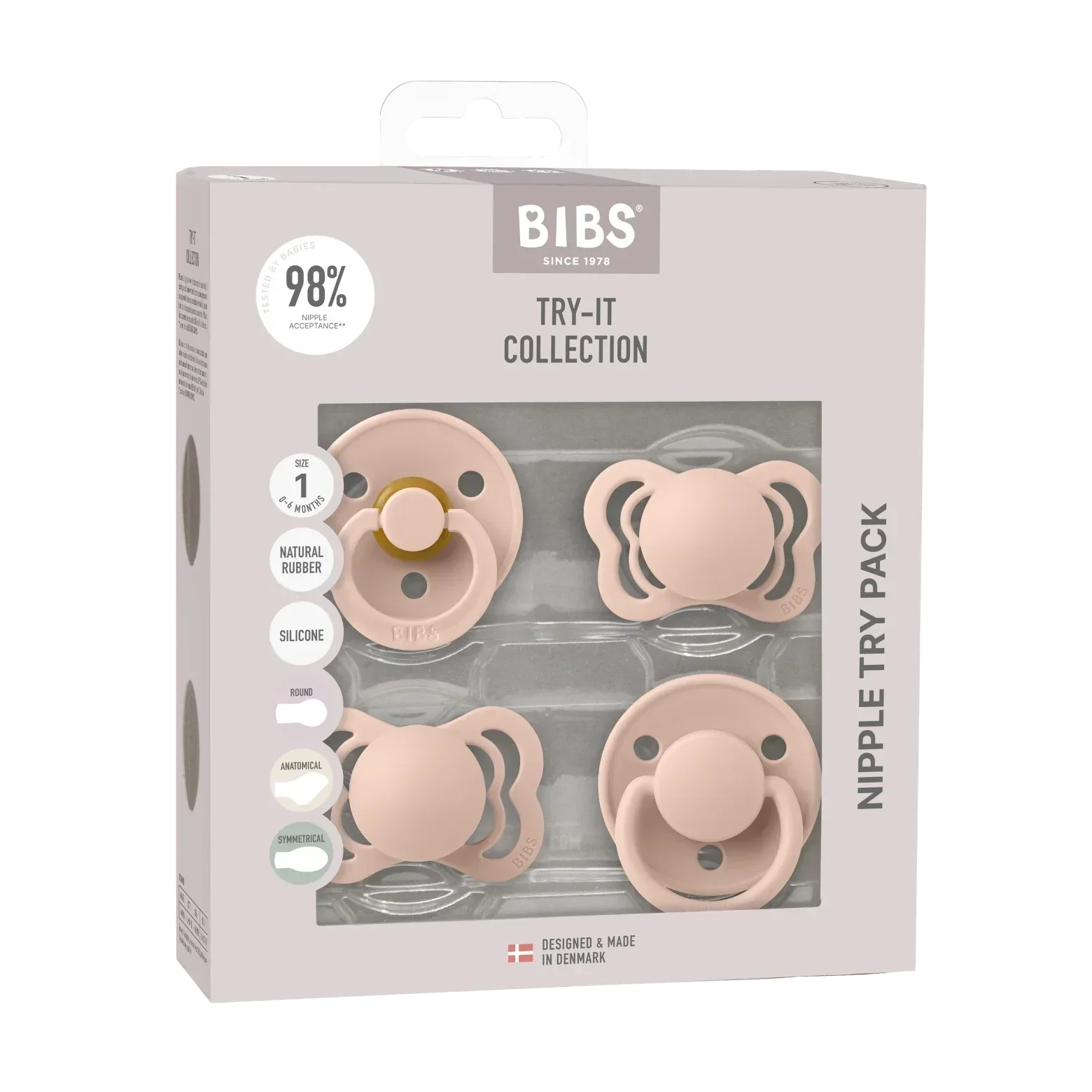 BIBS - Začetni paket 4 dudic, silikon/lateks - Blush (različni cuclji)