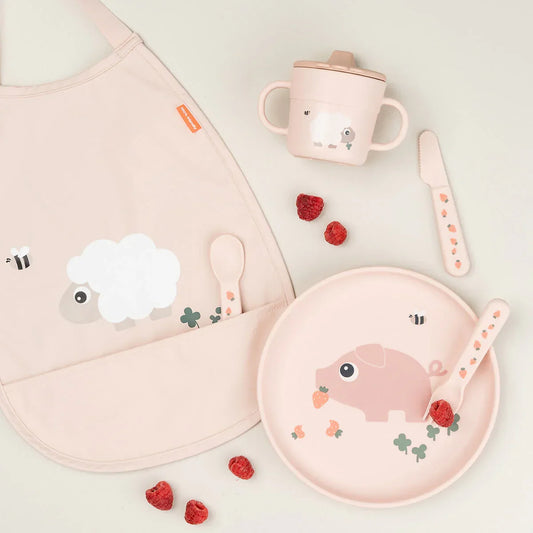 Done by Deer - Otroški krožnik Foodie Tiny farm - Powder - DBD1756831 Luxbaby