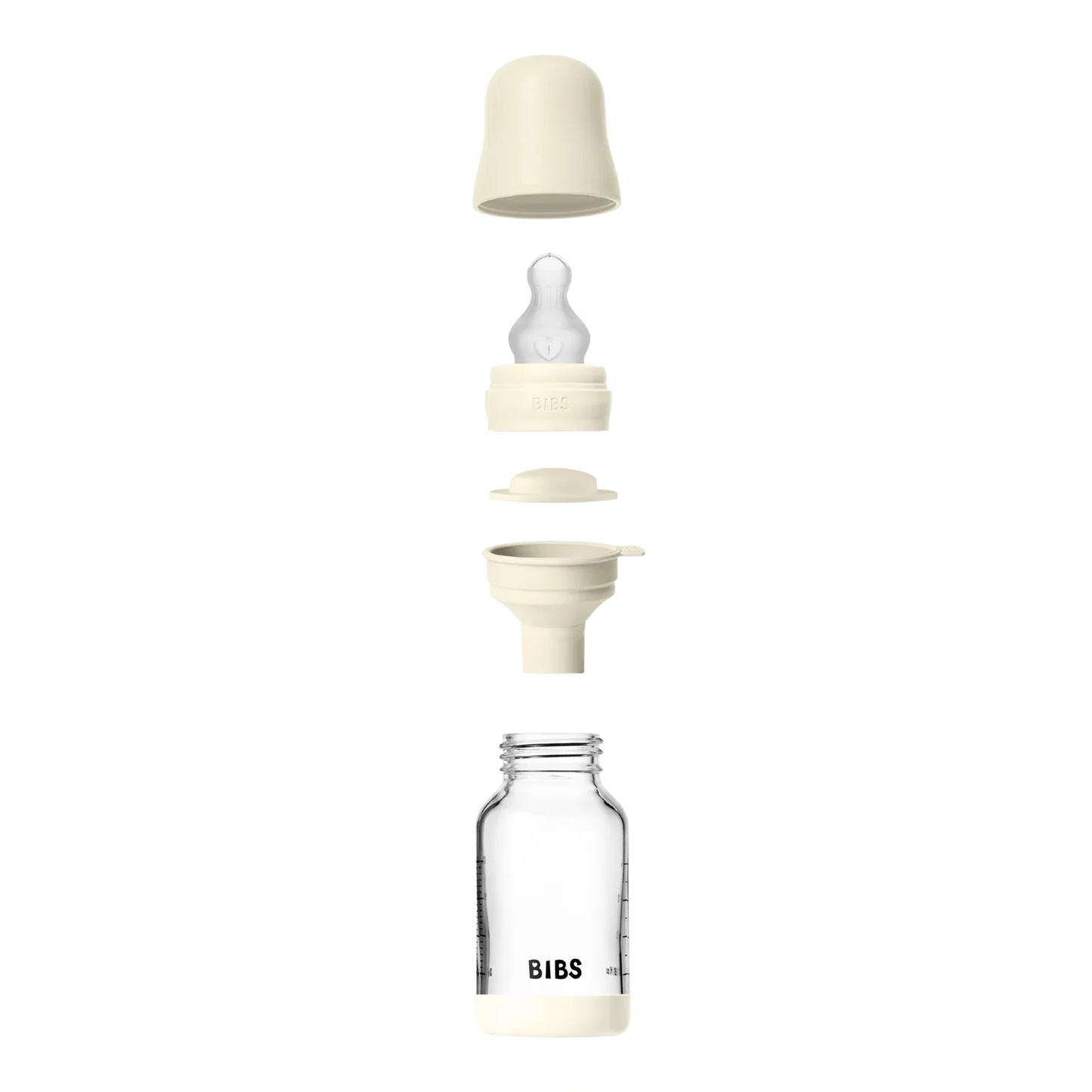 BIBS - Otroška steklena steklenička 120 ml, silikon - Ivory (počasni pretok) - 50191216 Luxbaby