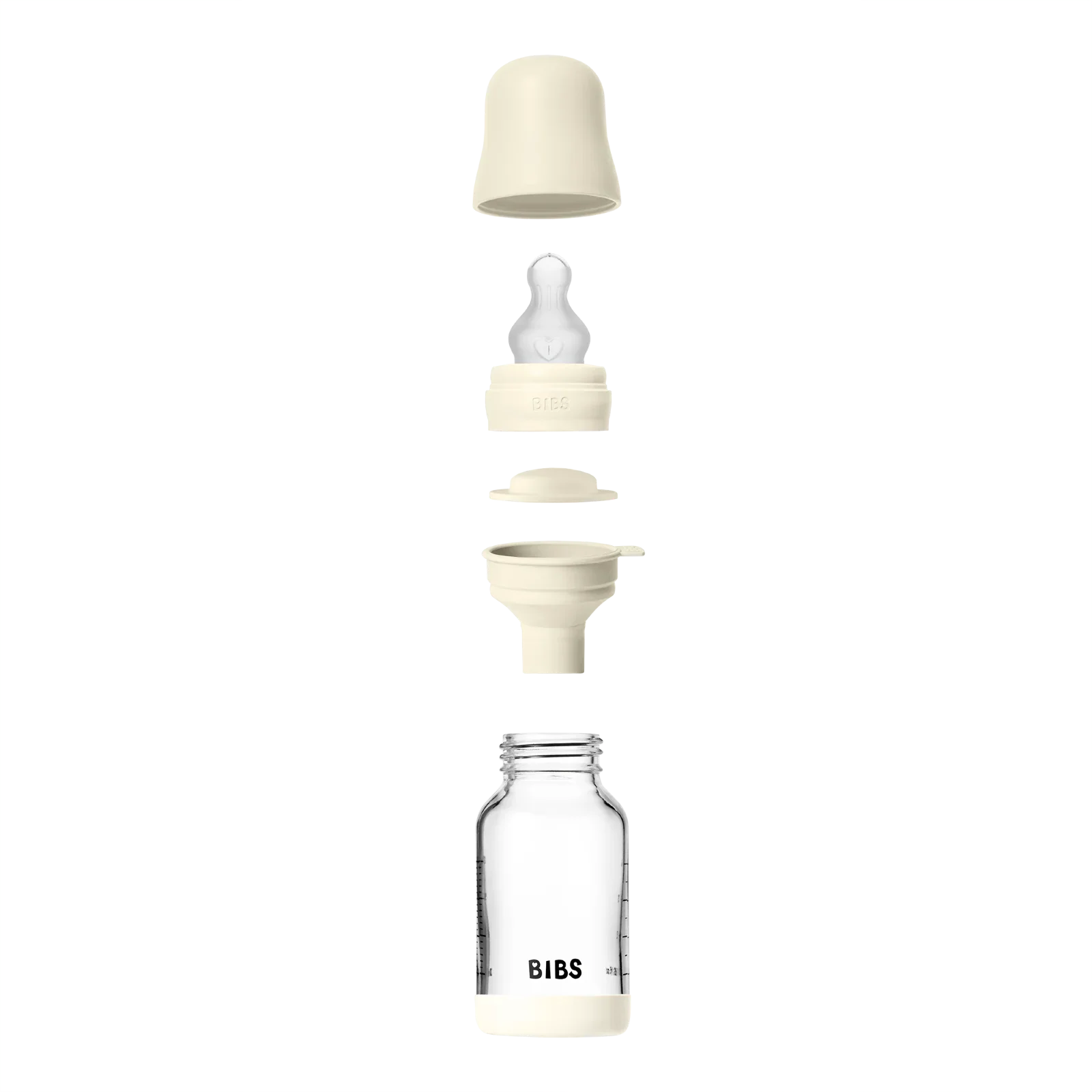 BIBS - Otroška steklena steklenička 120 ml, silikon - Ivory (počasni pretok) - 50191216 Luxbaby