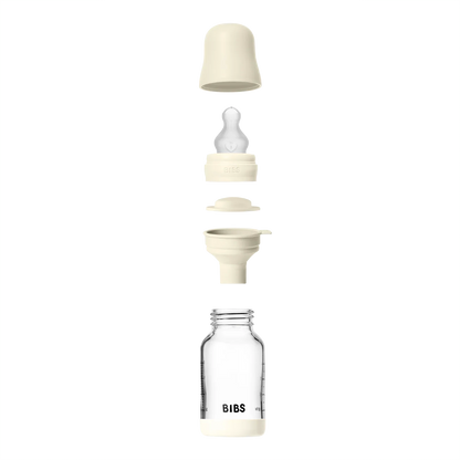 BIBS - Otroška steklena steklenička 120 ml, silikon - Ivory (počasni pretok) - 50191216 Luxbaby