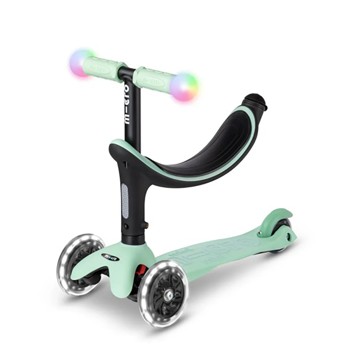 Micro - Otroški skiro Mini2Grow Deluxe Magic LED - Mint (4v1) - MMD357 Luxbaby