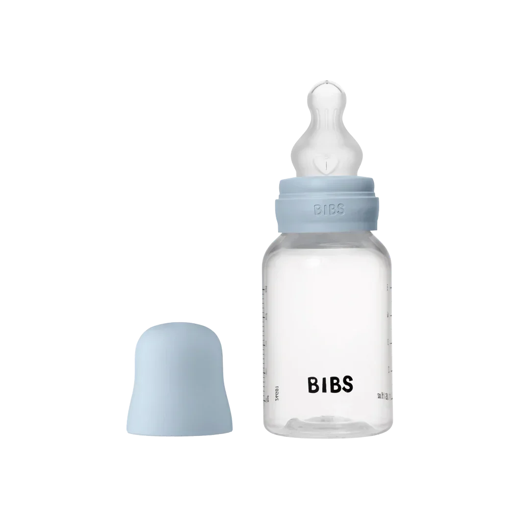 BIBS - Otroška steklenička 150 ml, silikon - Baby Blue (počasen pretok)