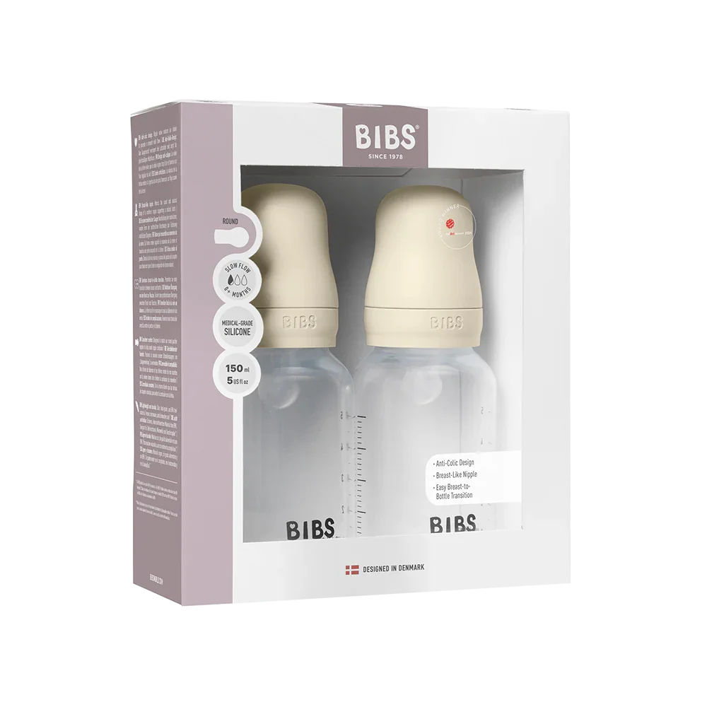 BIBS - Komplet 2 otroških stekleničk 150 ml, silikon - Ivory (počasen pretok) - 51161216 Luxbaby