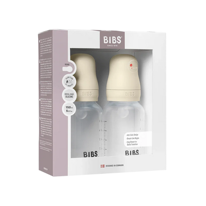 BIBS - Komplet 2 otroških stekleničk 150 ml, silikon - Ivory (počasen pretok) - 51161216 Luxbaby