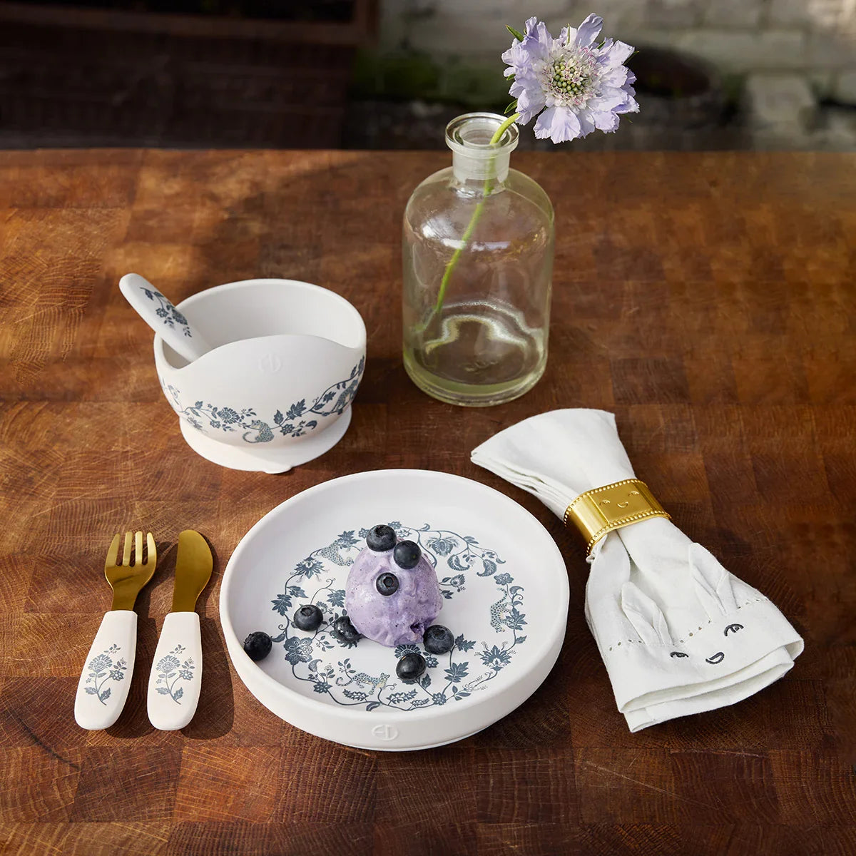 Elodie - Silikonska skledica z žličko - Garden Leo Toile - E13921 Luxbaby